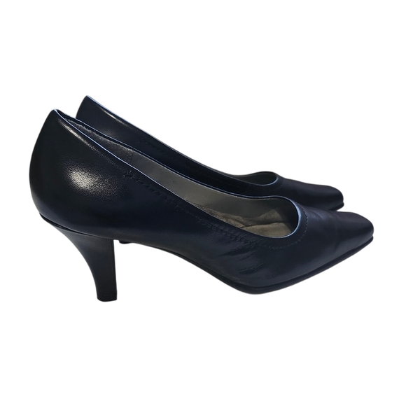 AEROSOLES Envy Black Genuine Leather Heels Comfort Pro, Office Classic Sz 7 - Picture 2 of 8
